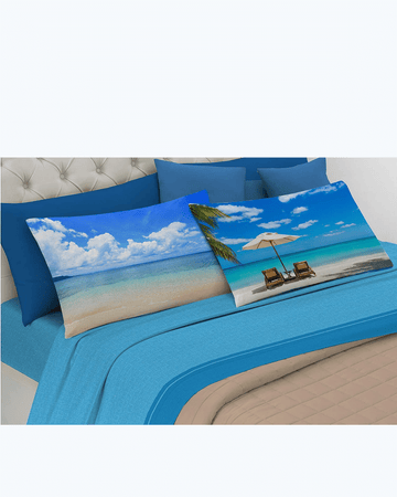 Set Lenzuola Letto Matrimoniale Made in Italy - Fantasia Spiaggia Azzurro - Caraibi